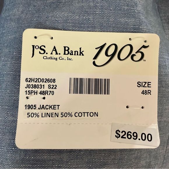 COPY - 48R JOS A BANK 1905 Collection Chambray Sportcoat Blazer Linen Cotton Bl… - Picture 7 of 7